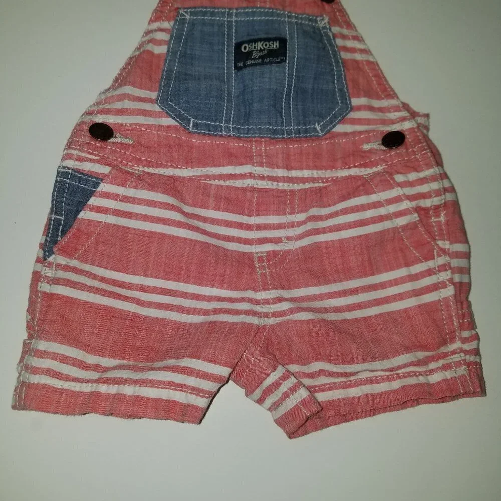 OshKosh B'Gosh Baby Shortalls 6 Months Boy Girl Red White Blue Shorts Overalls